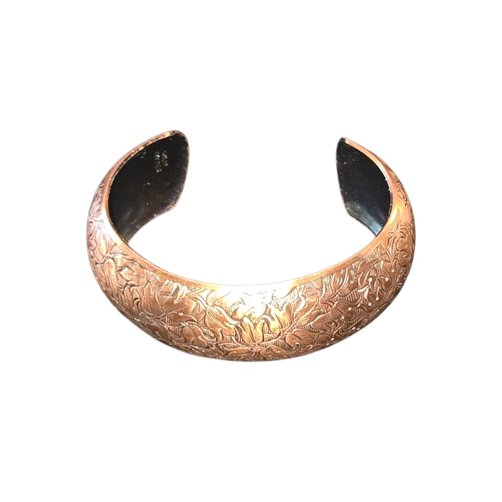 Solid Copper Cuff Bracelet Women OS Copper Embossed Floral Botanical Vintage - Picture 2 of 6